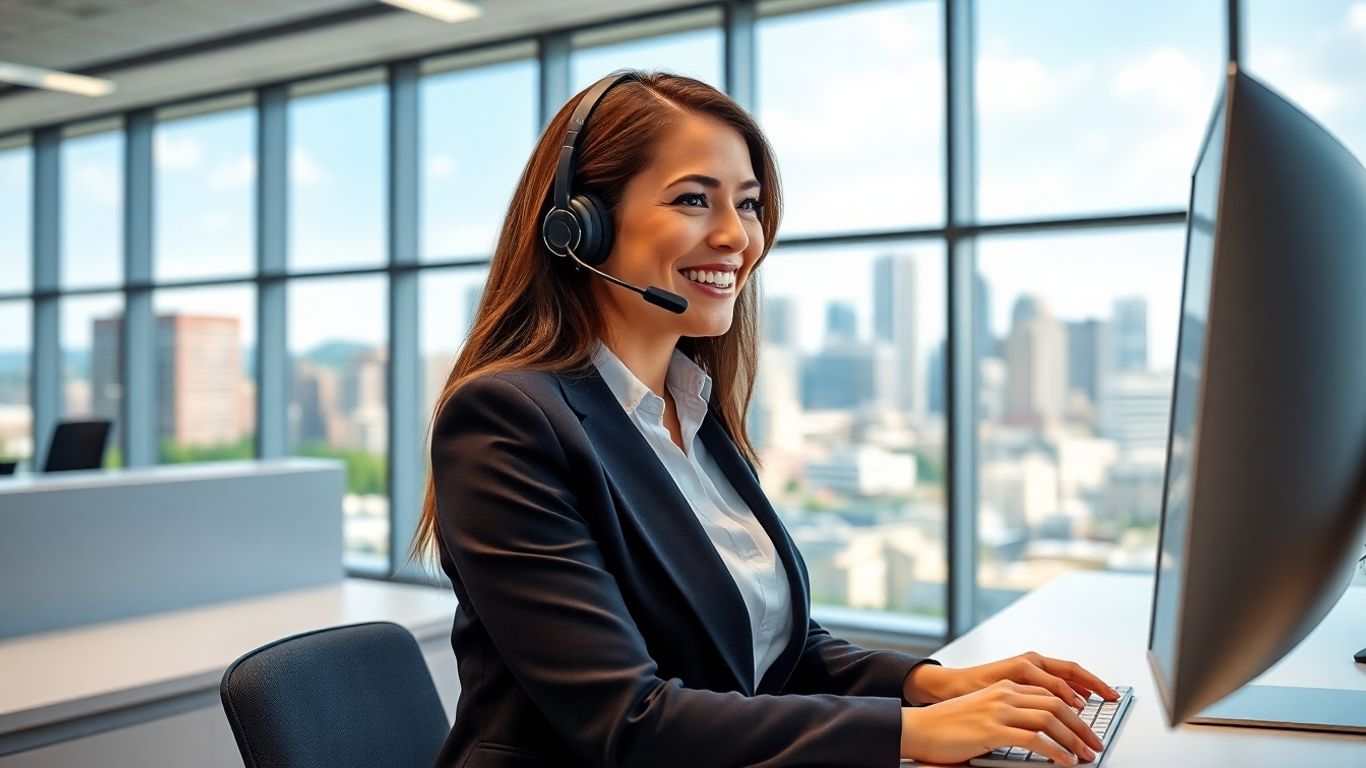 Virtual receptionist in Spokane office answering call