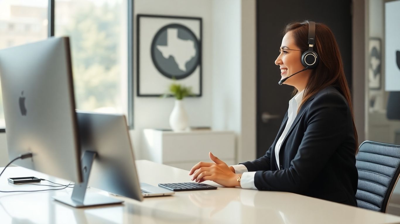 Receptionist greeting a local business owner in office.