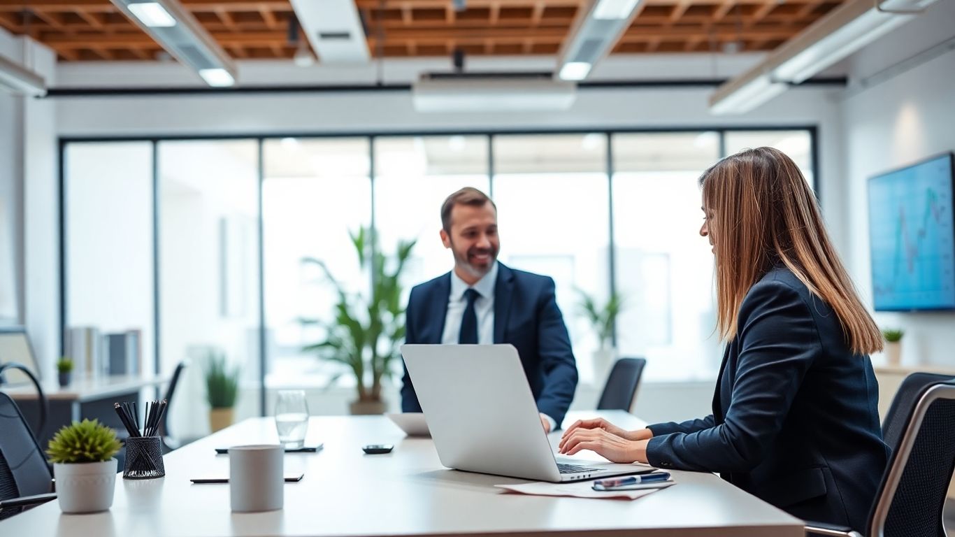 People using laptops with virtual receptionist technology