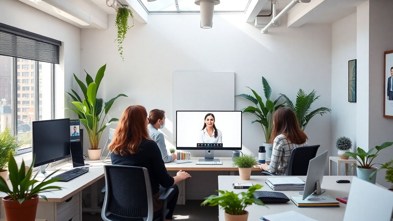Virtual receptionist assisting small business team in office