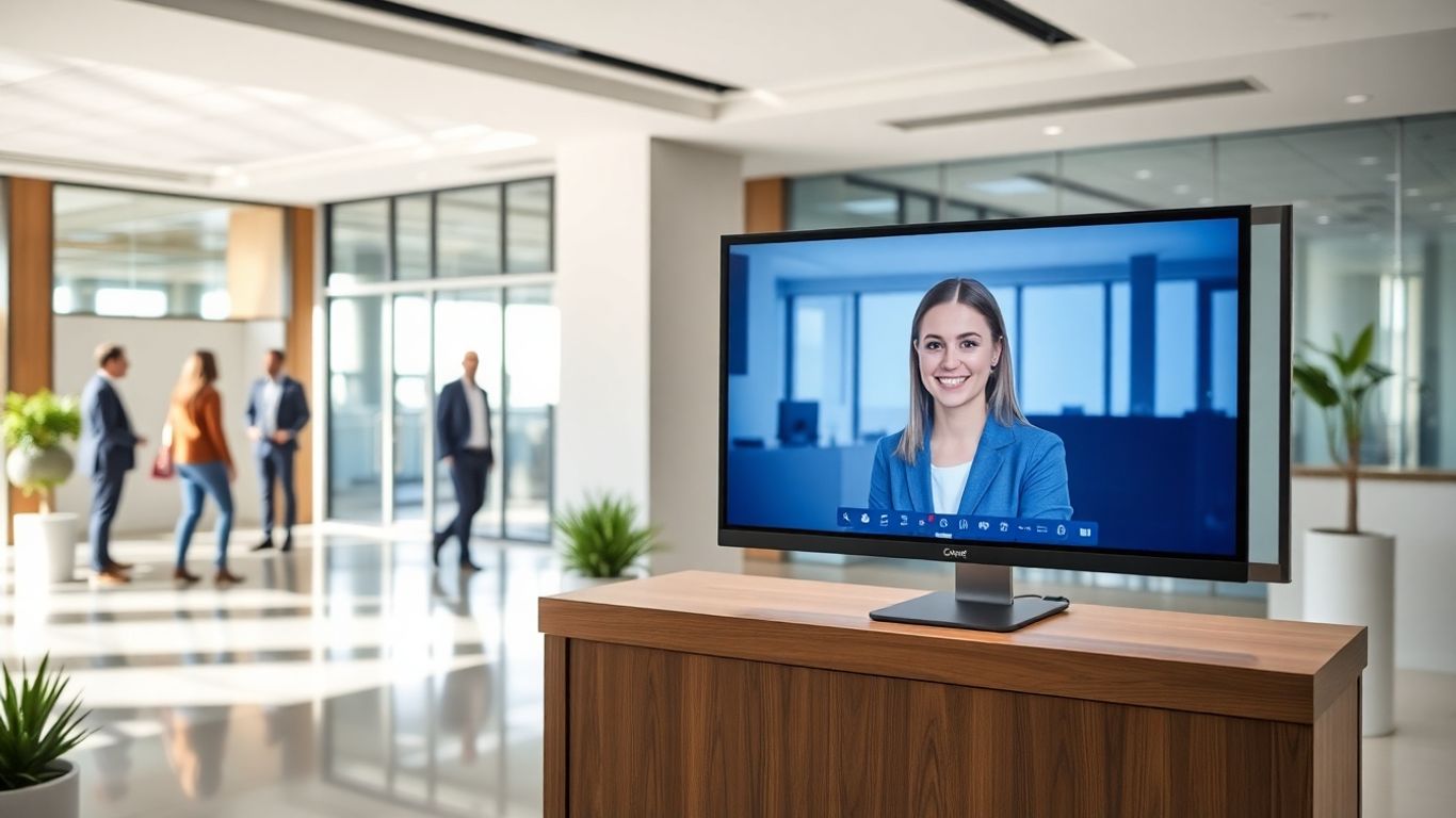 Virtual receptionist assisting clients in modern North Las Vegas office