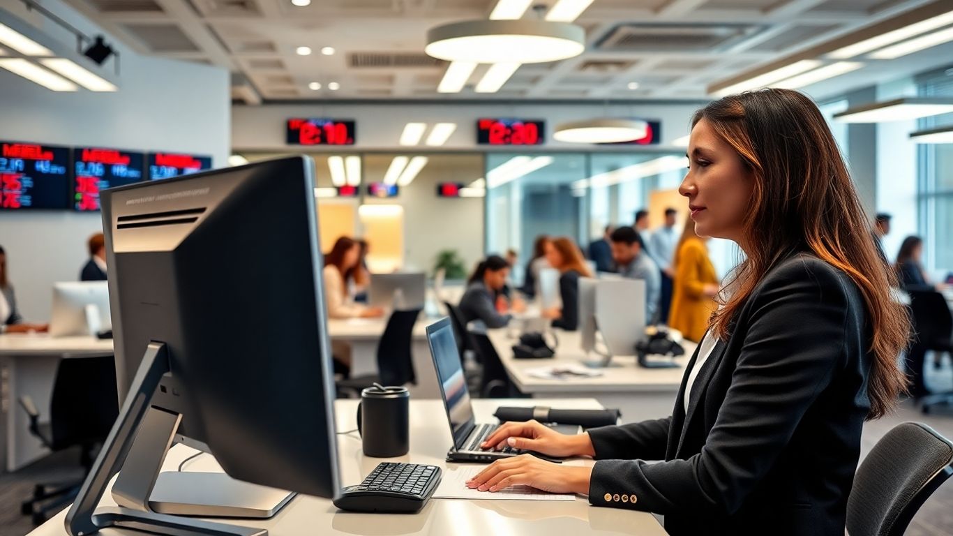 Virtual receptionist in modern Las Vegas office setting