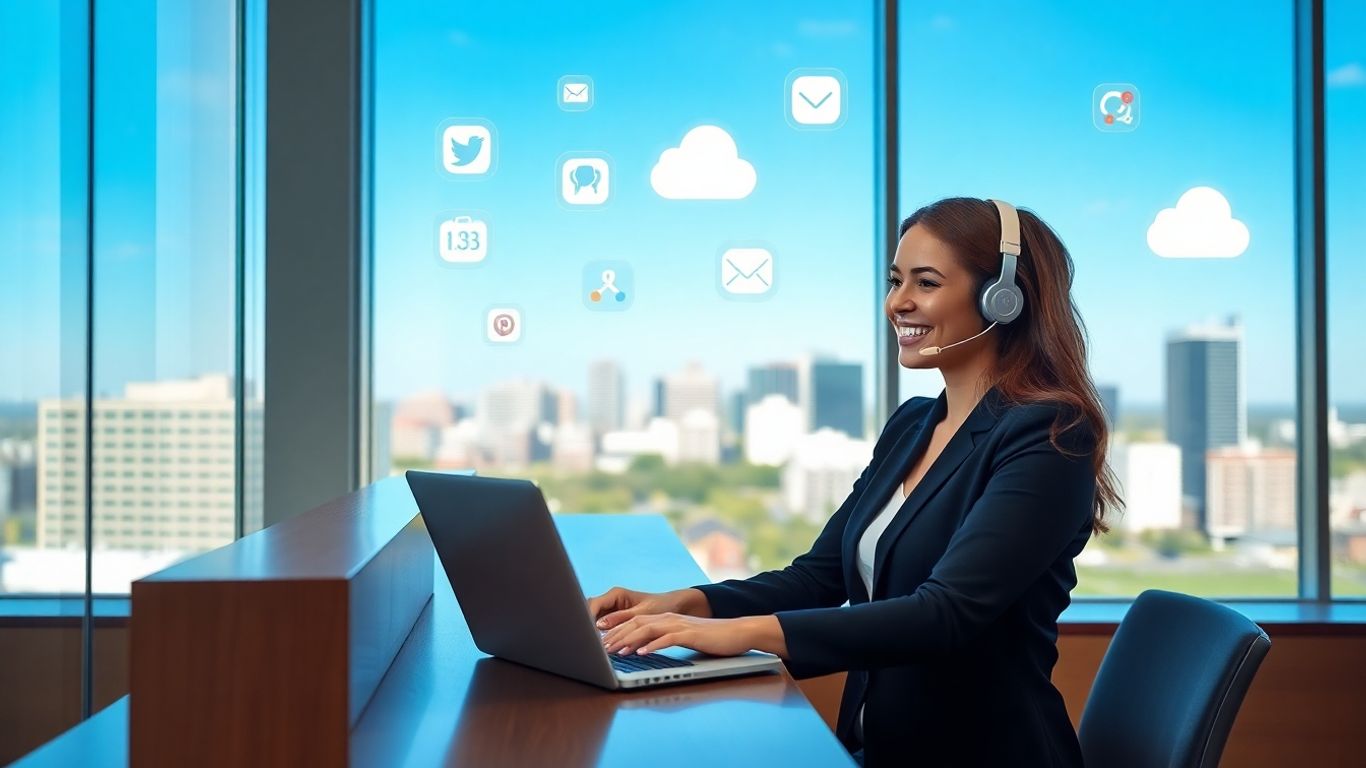 Receptionist using technology in a modern Richmond office
