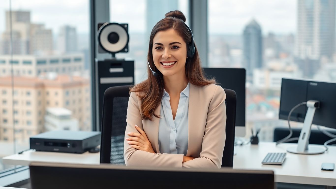 Professional virtual receptionist at modern office desk in Durham
