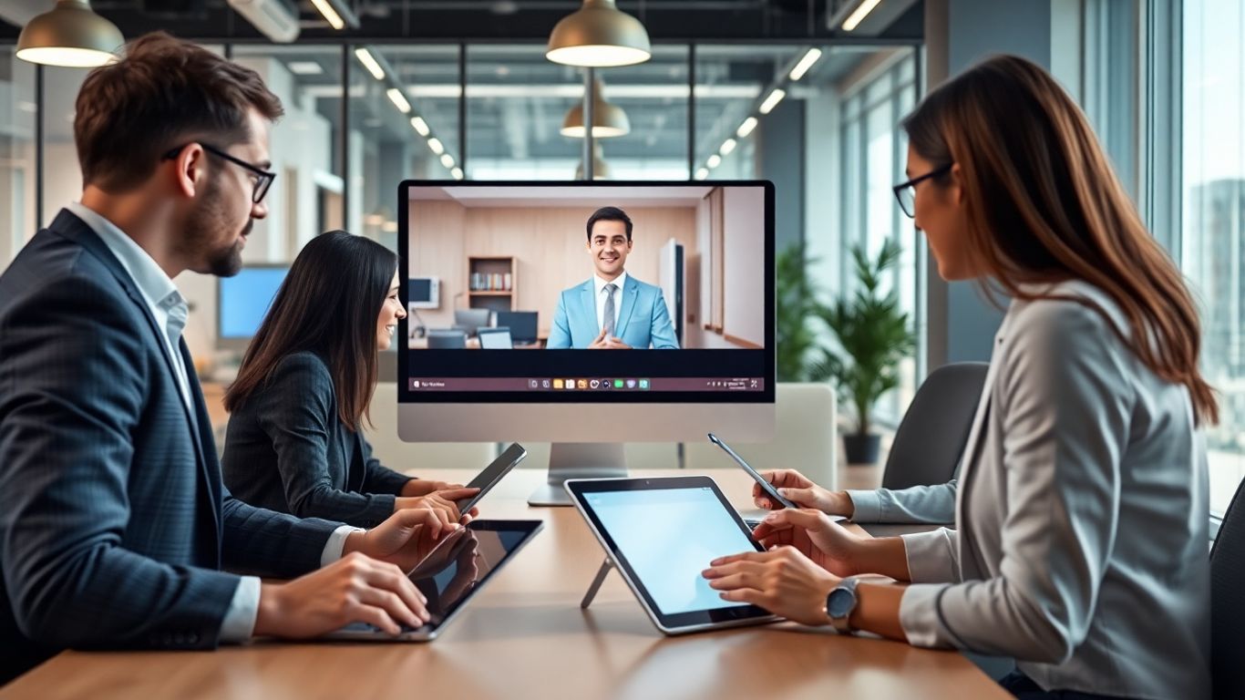 Business team using virtual receptionist on digital devices