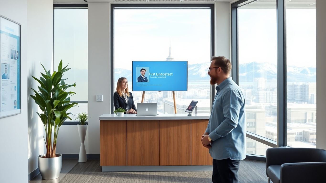 AI virtual receptionist welcomes business owner in Anchorage office