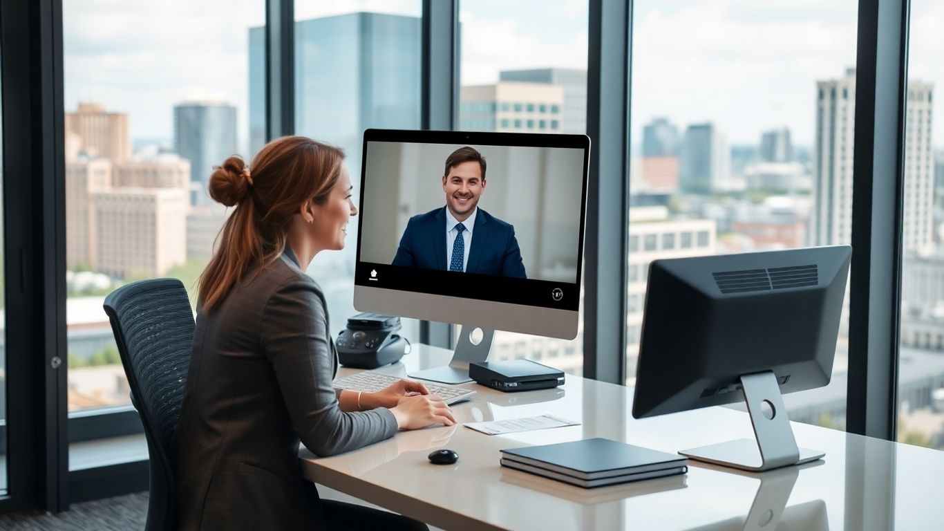 Virtual receptionist office with Buffalo city view