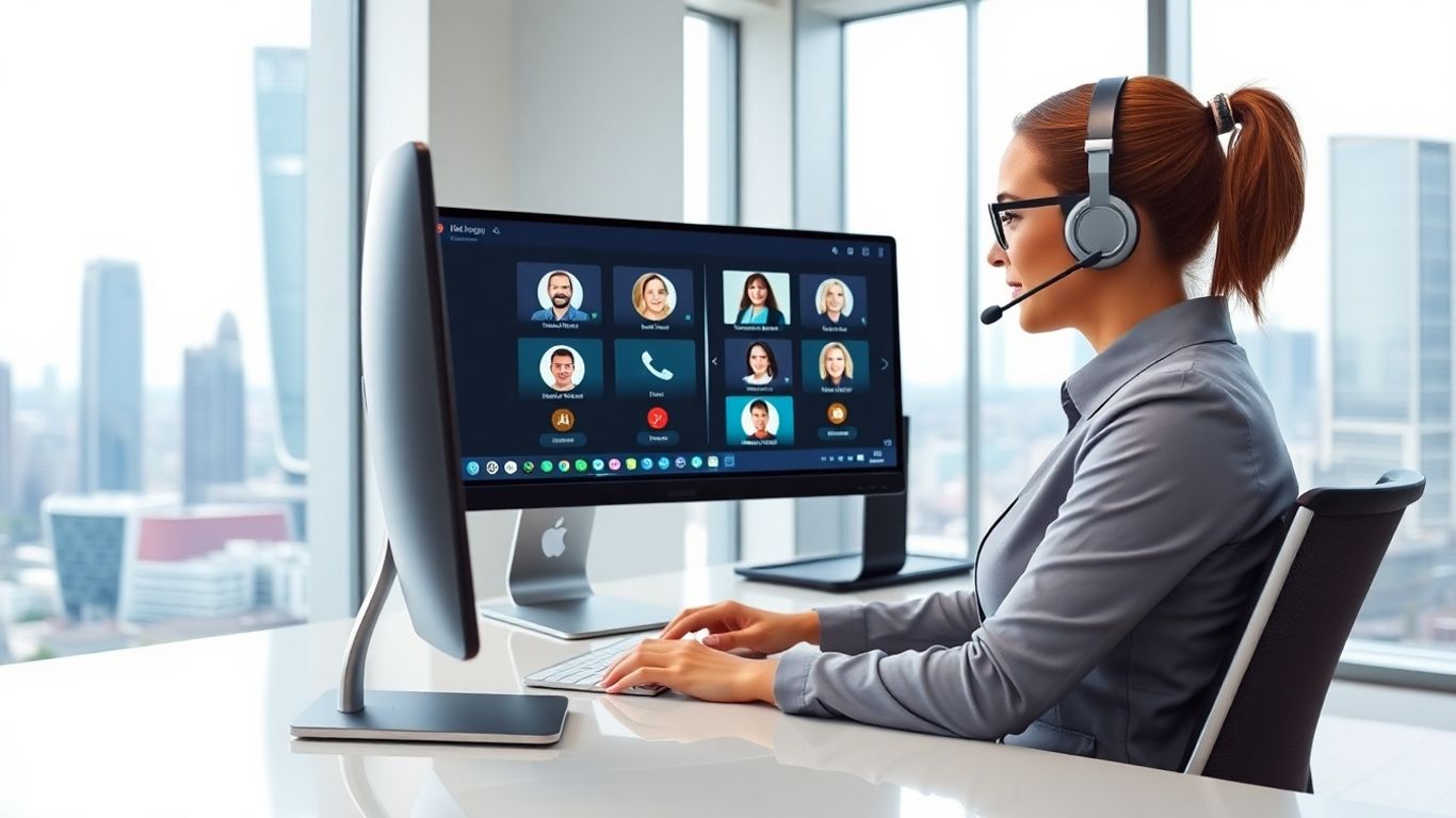 Virtual receptionist answering calls in modern St. Petersburg office