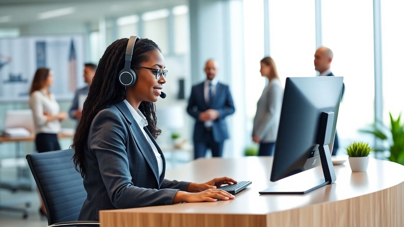 Virtual receptionist in office ensuring client data security