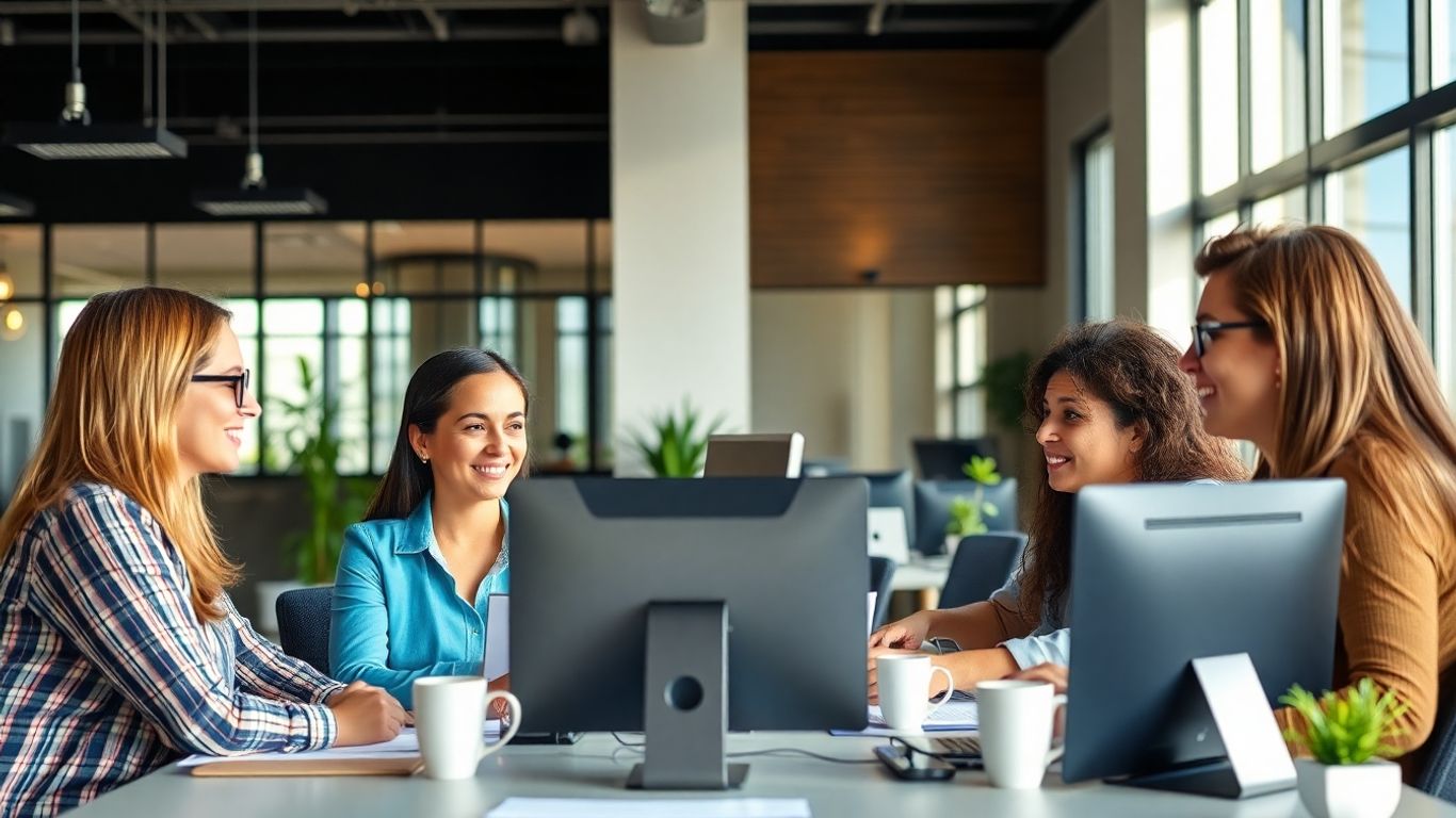 Virtual receptionist and business team on a video call