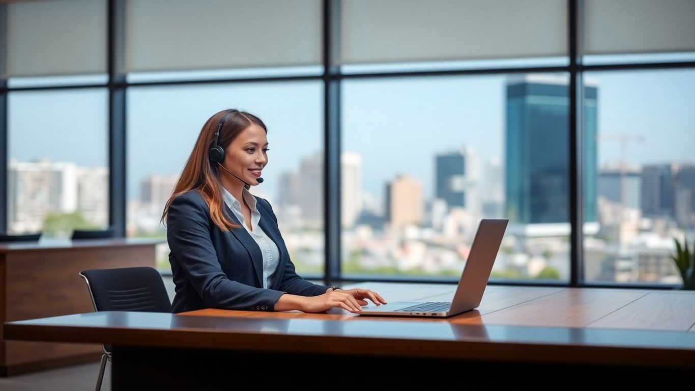 Receptionist using laptop with scheduling and CRM tools
