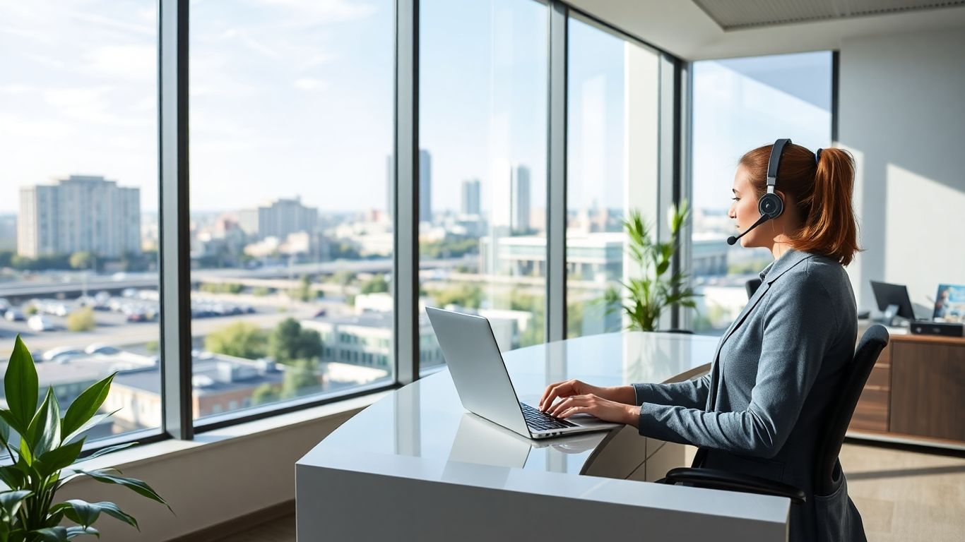 Virtual receptionist working in modern Riverside office