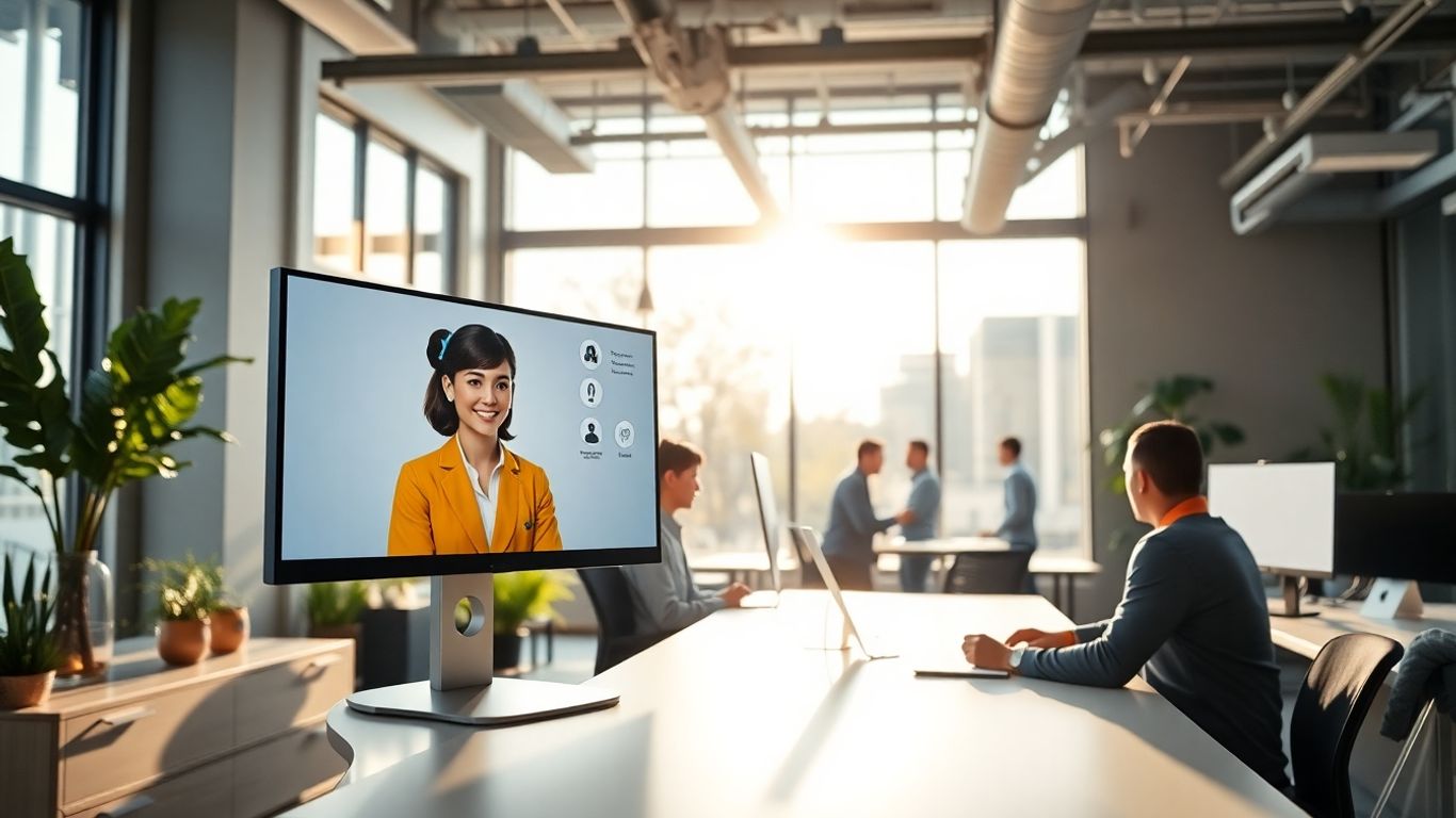 Virtual receptionist assisting professionals in a modern Omaha office.