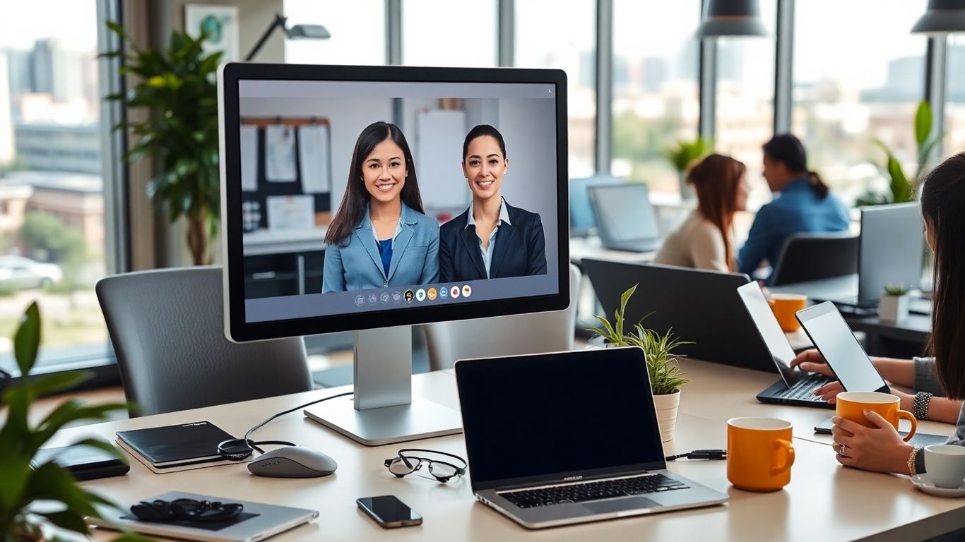 Virtual receptionist on office computer in Oakland workspace