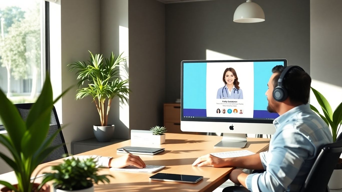 Virtual receptionist on screen assisting Sacramento business owner