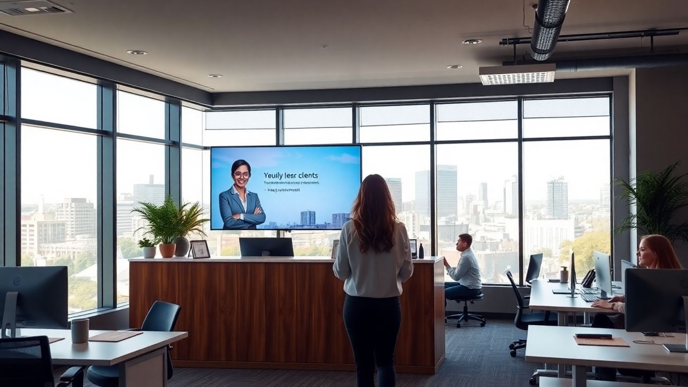 Virtual receptionist greeting clients in modern Memphis office