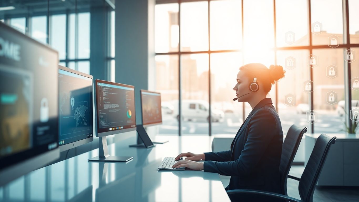 Receptionist with headset in secure Memphis virtual office