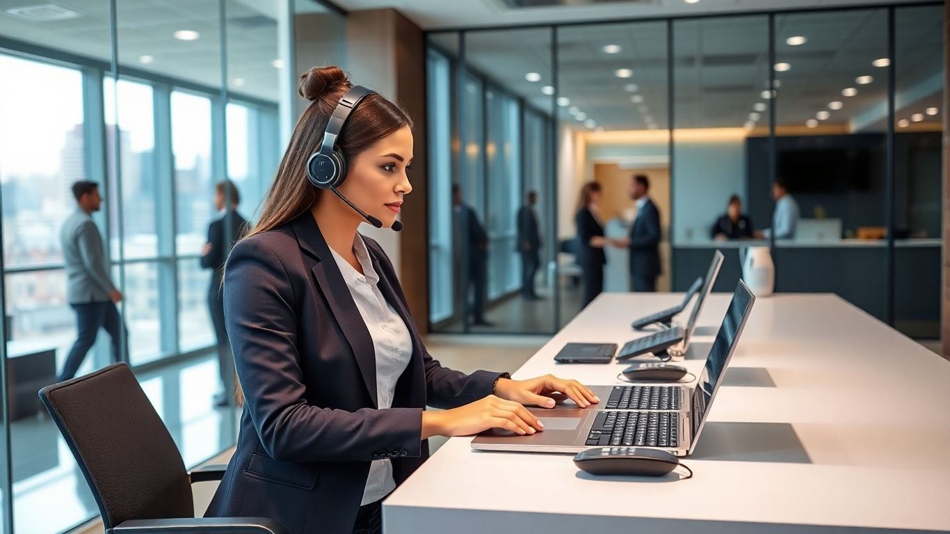 Virtual receptionist working in modern Memphis office