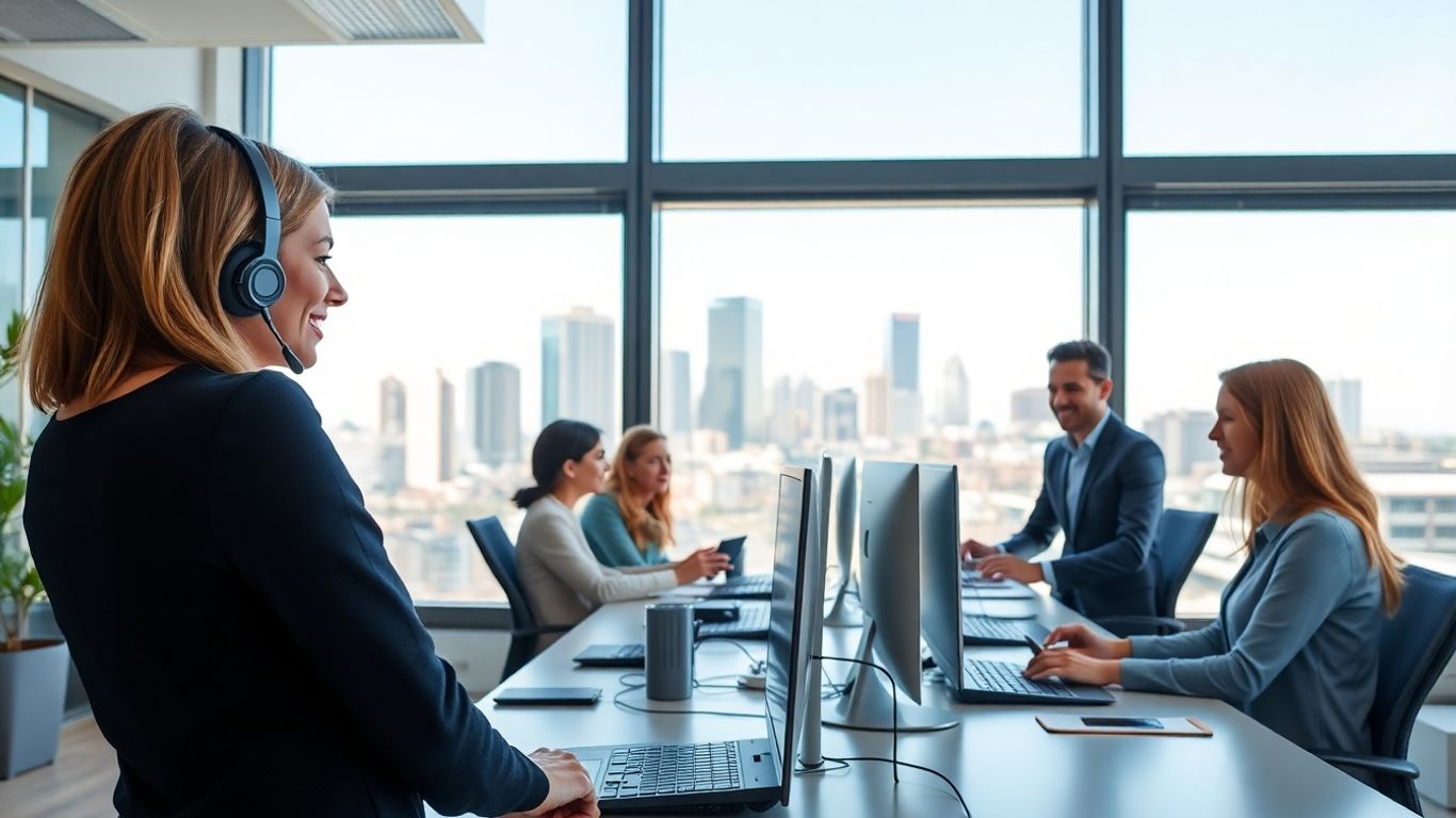 Virtual receptionist assisting business team in Detroit office