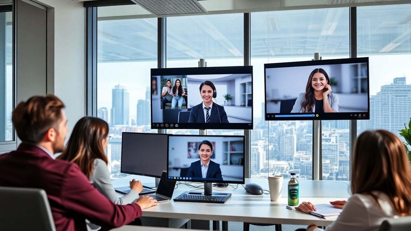 Detroit office with virtual receptionist on computer screen
