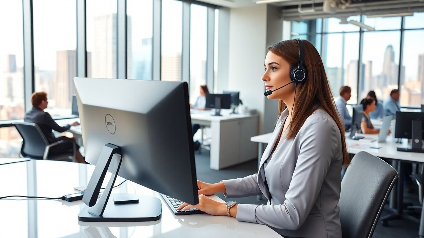 Virtual receptionist assisting clients in Baltimore office