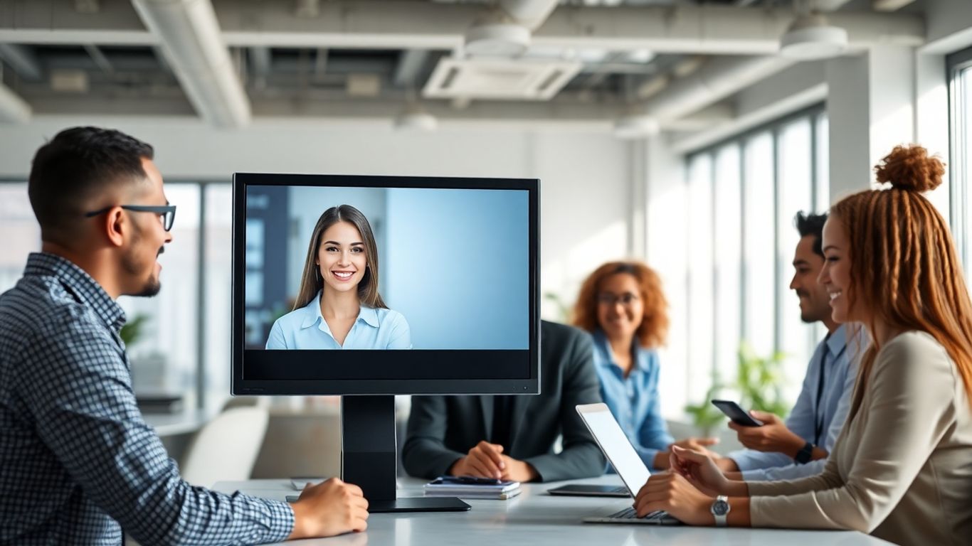 Virtual receptionist greeting business team in Baltimore office