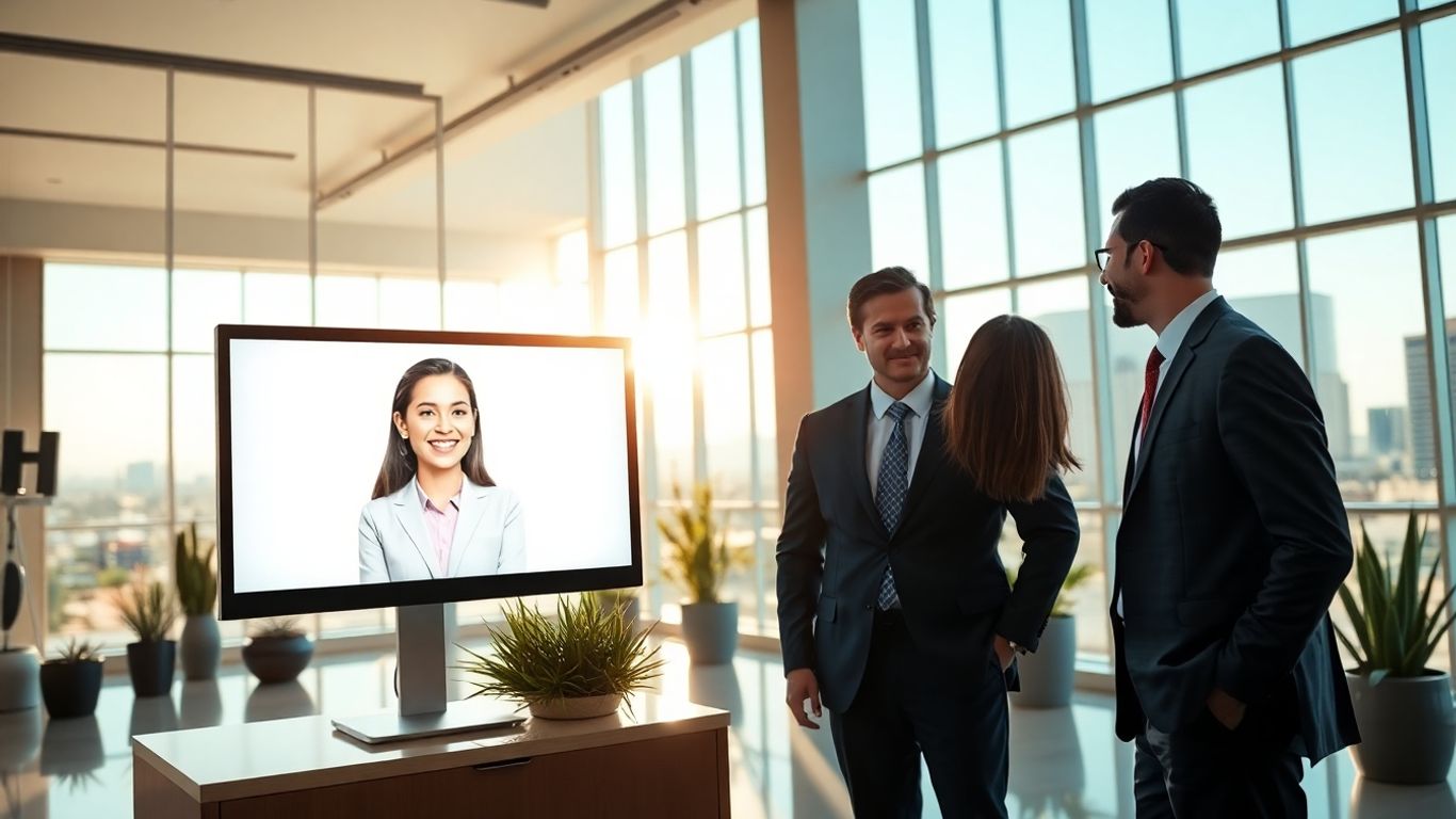 Virtual receptionist greeting visitor in modern Phoenix office