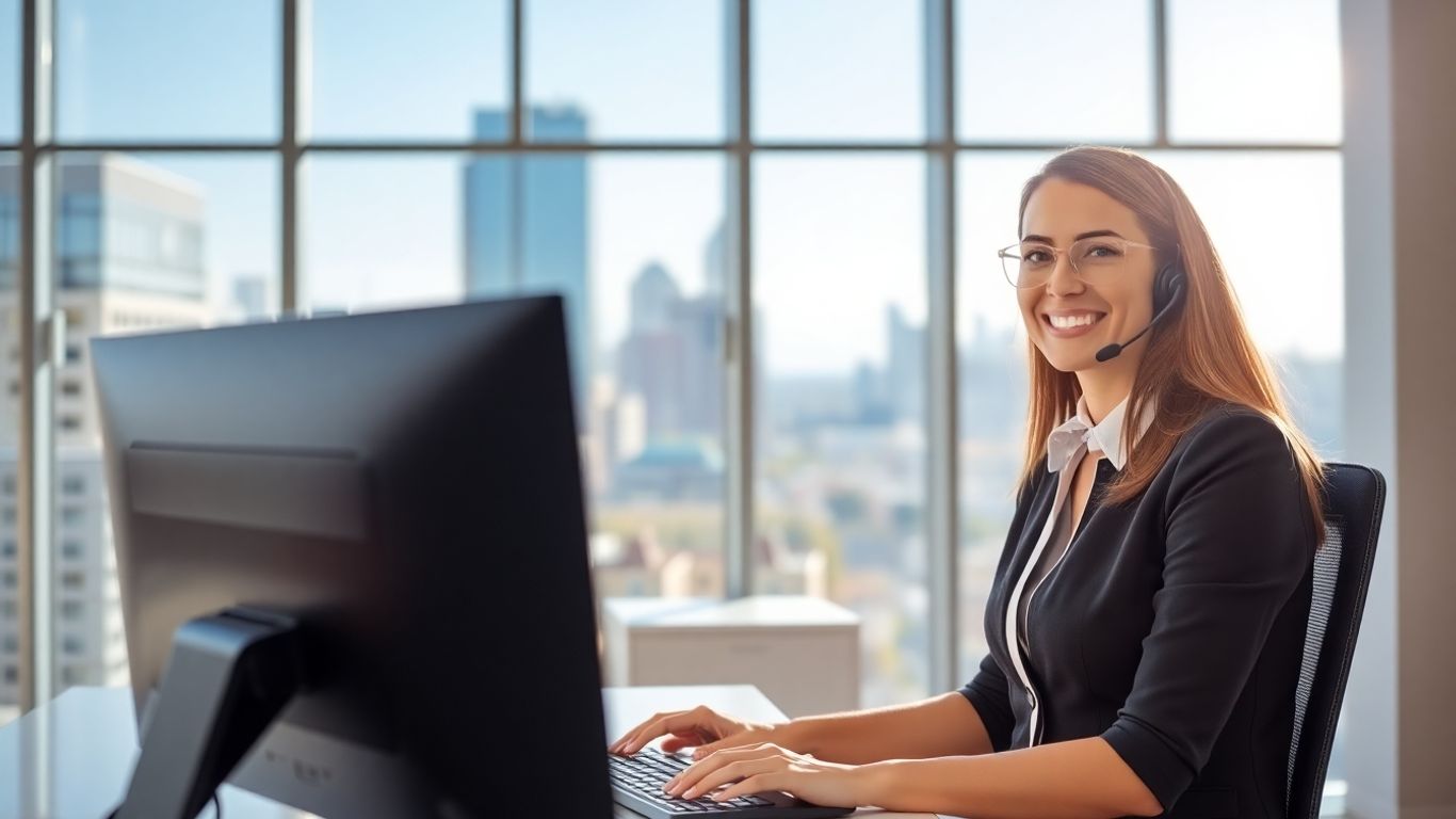 Denver virtual receptionist with headset in office setting