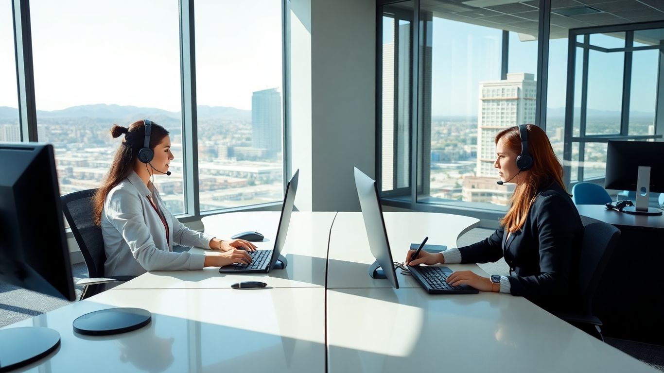 Modern Lake Havasu City office with professionals on headsets