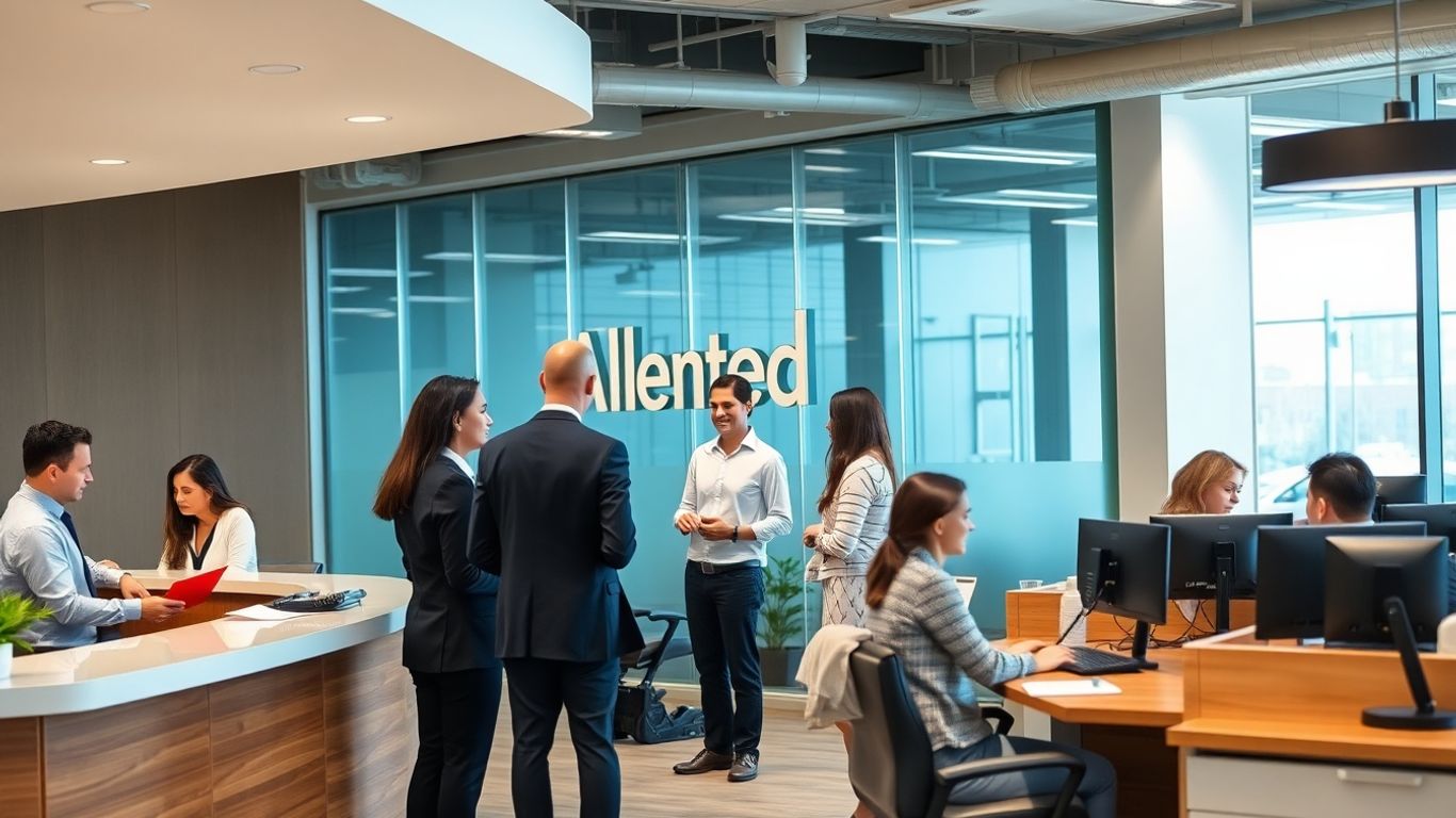Business professionals and reception staff in Allentown office
