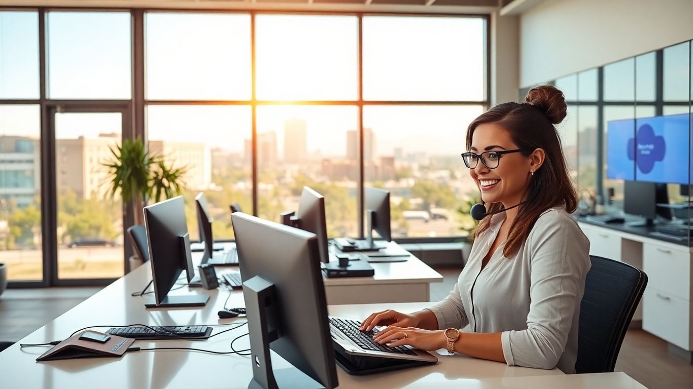 Receptionist taking calls in modern Casa Grande office