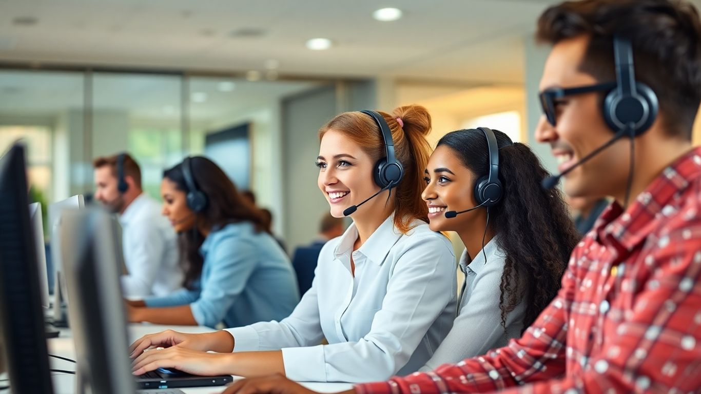 Customer service agents working together in modern office