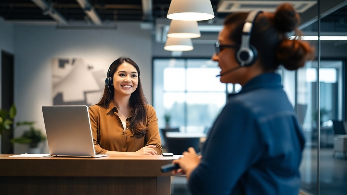 AI receptionist helps customer at modern local business