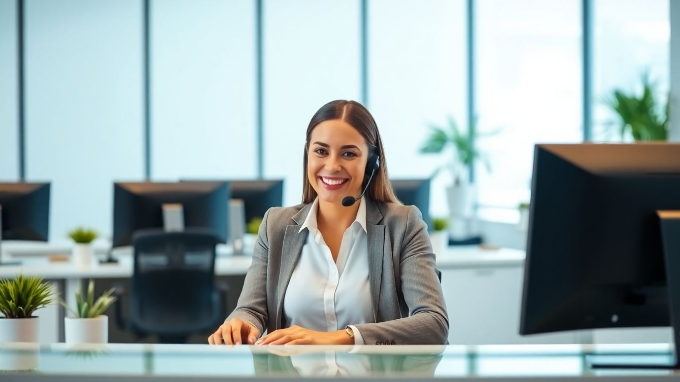 Receptionist answering a call in a modern office