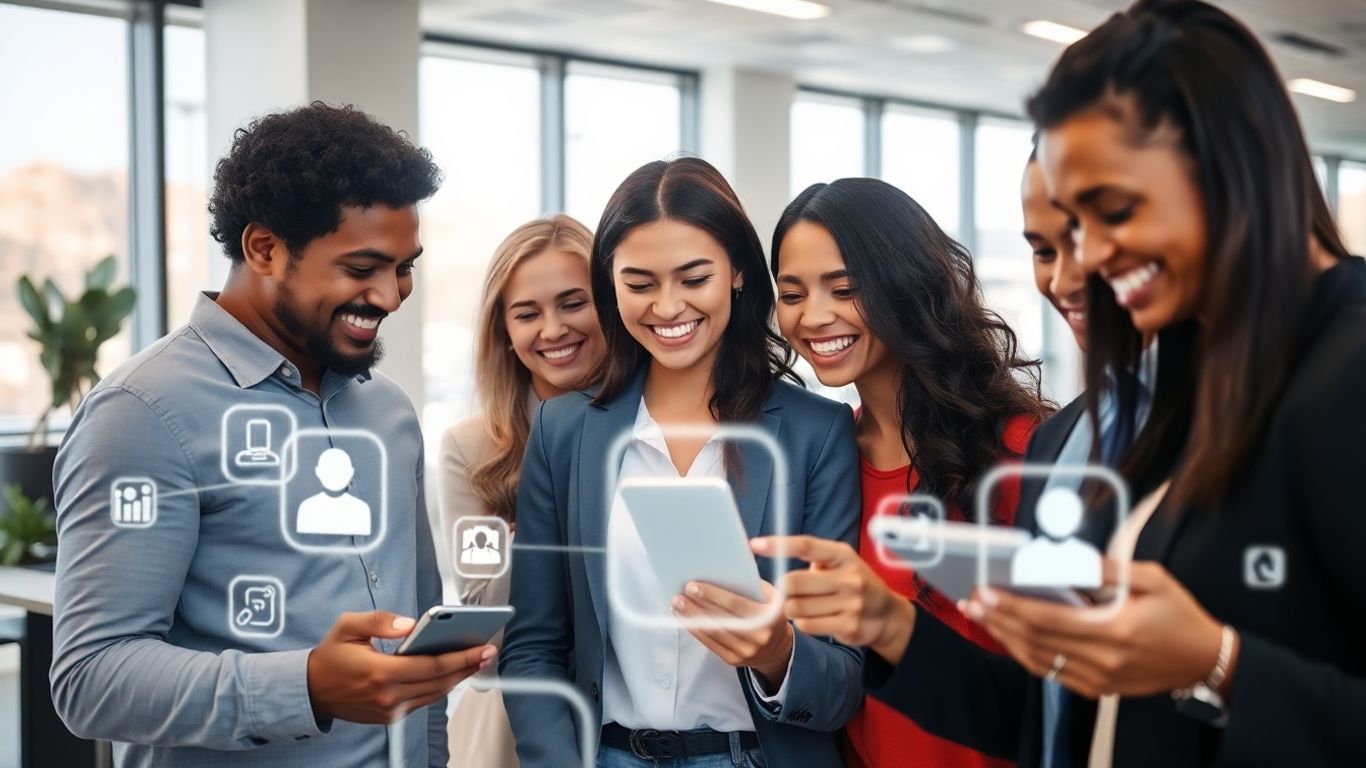 Business team using technology in modern Tempe office