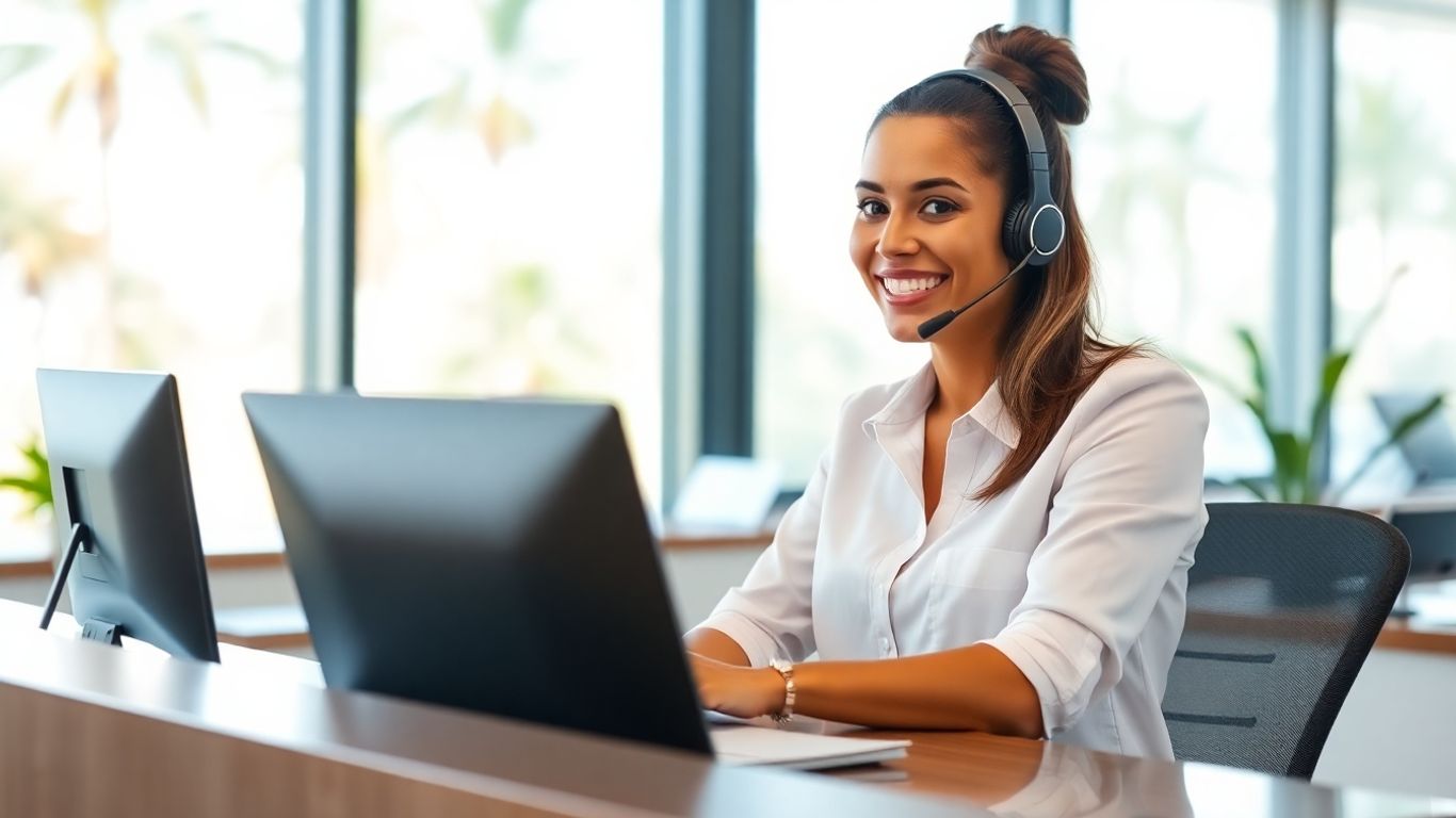 Receptionist answering calls in sunny Daytona Beach office