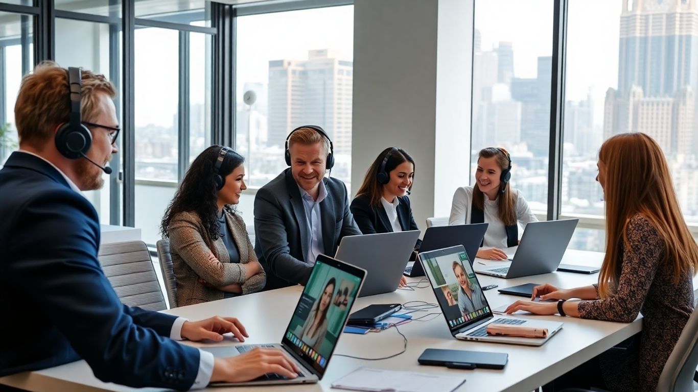 Melbourne office workers collaborating with remote team members