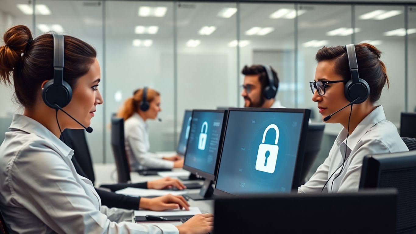 Call center agents handling secure business calls confidently