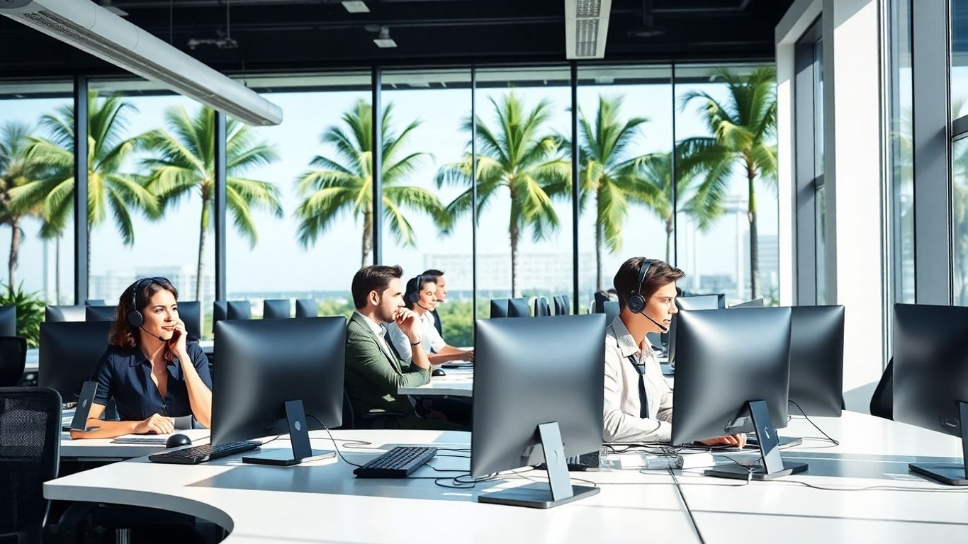 Professionals with headsets in a Boca Raton office