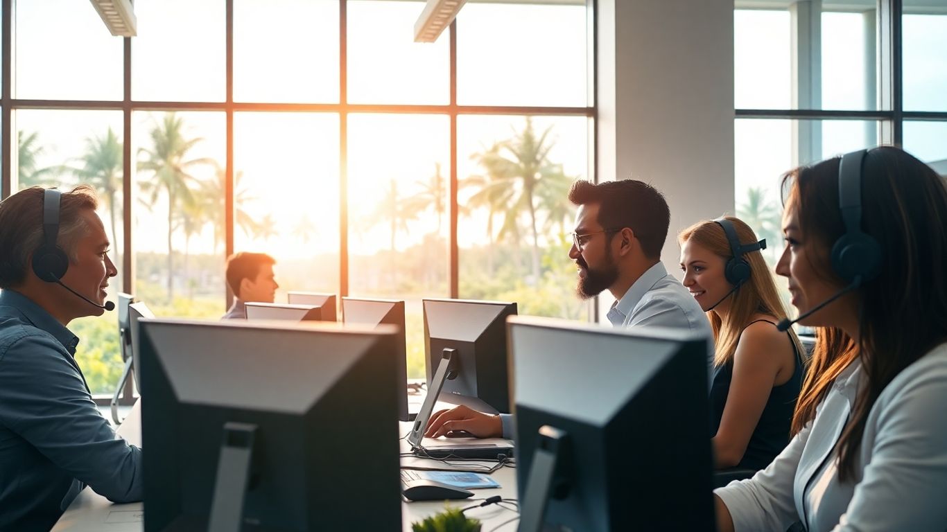 Professional call center team in sunny Boca Raton office