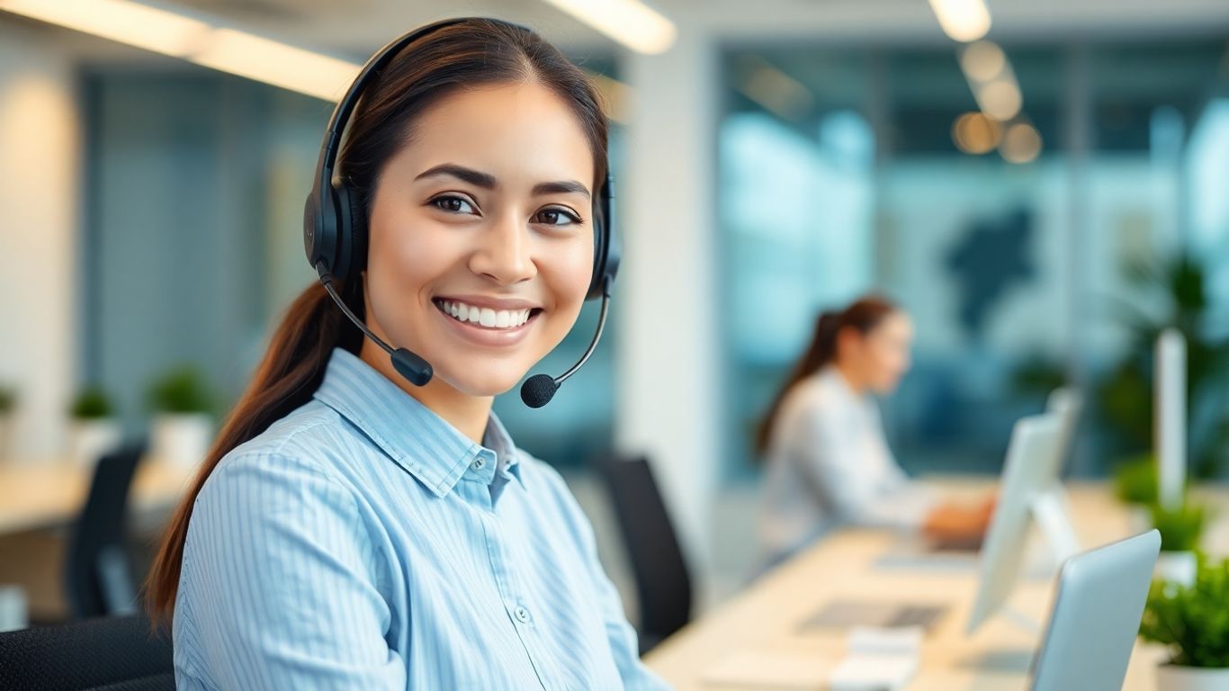 Smiling customer service agent in bright modern office