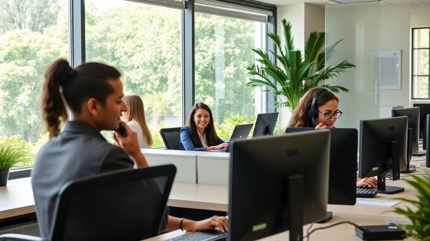 Davie office workers answering phones in a sunny office