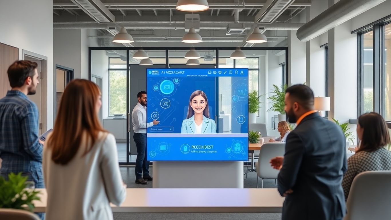 AI-powered receptionist greeting customers in modern Davie office