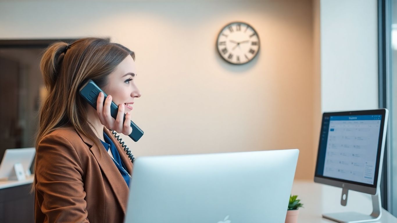 Receptionist scheduling appointment in modern Coral Springs office