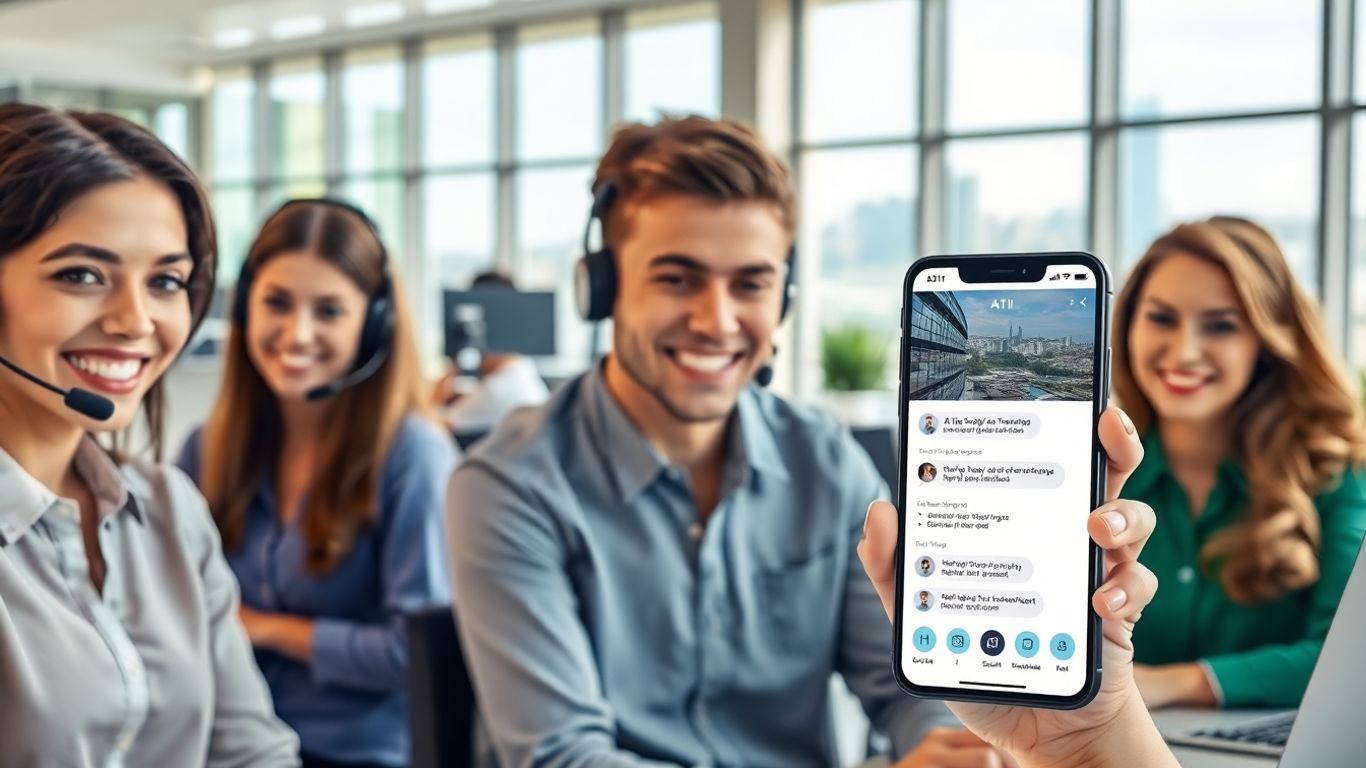 Customer service agents using AI messaging in Lakeland office