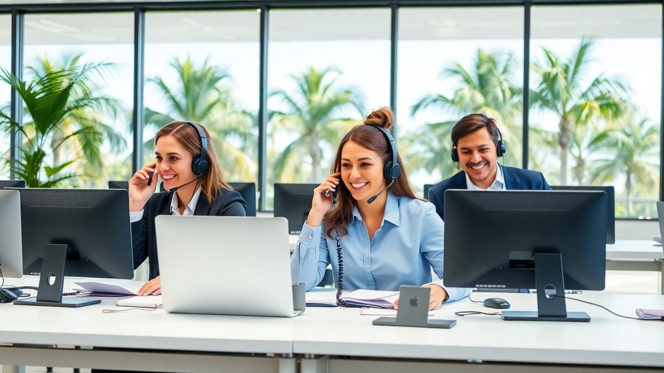Friendly office staff taking calls in Pembroke Pines workspace