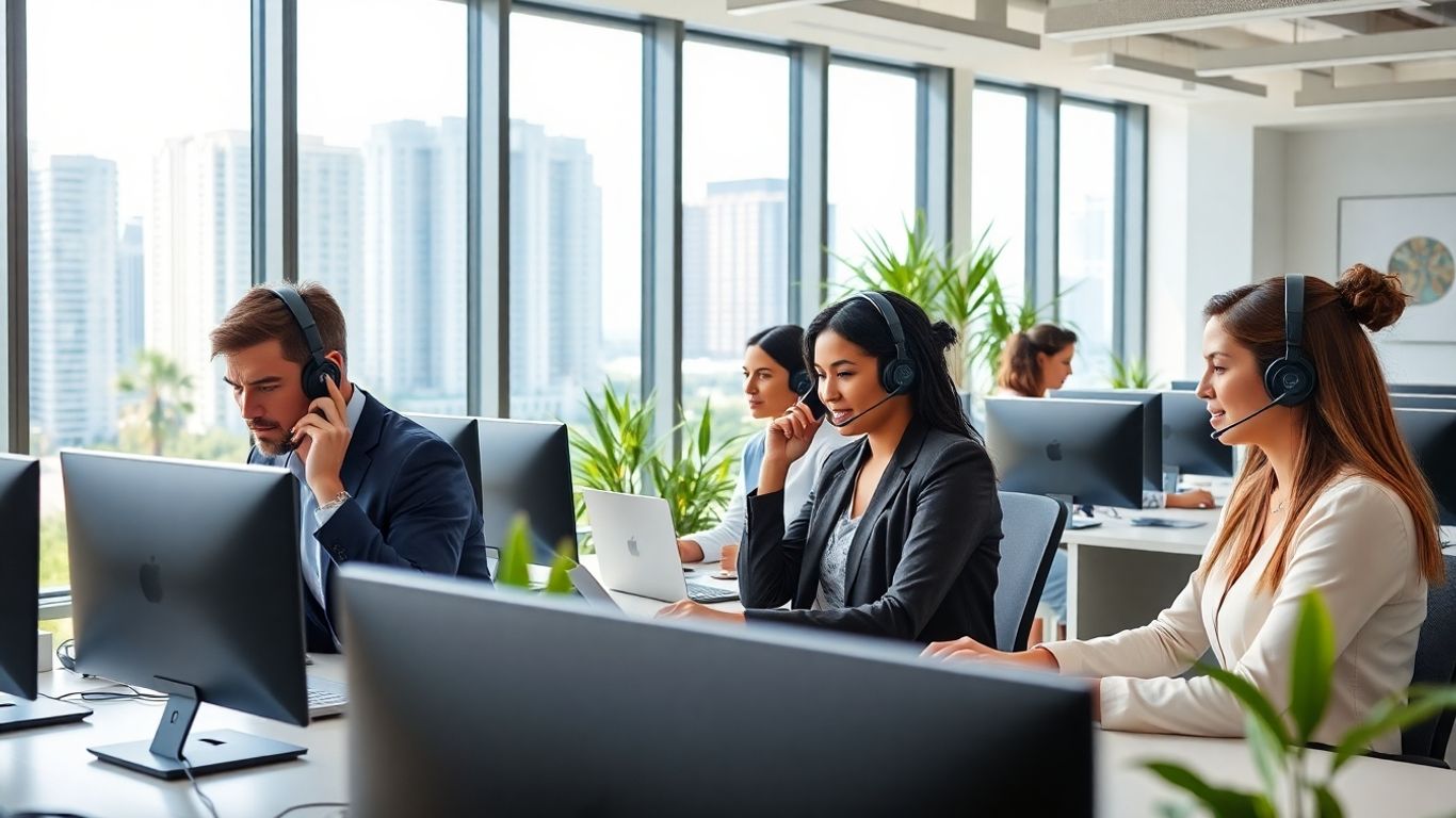 Business professionals answering calls in modern West Palm Beach office