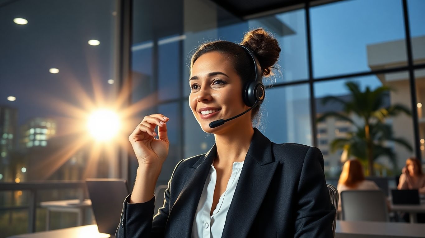 Customer service agent in Miami Gardens office with headset