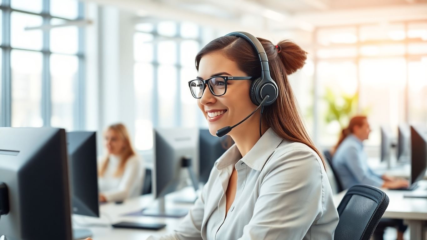 Call center agent in a bright modern office