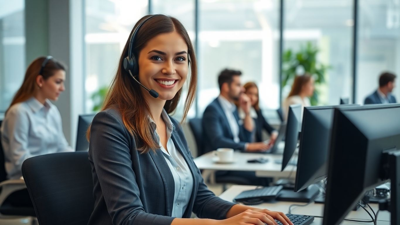 Receptionist answering calls in a modern professional office